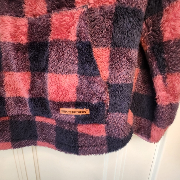Simply Southern Quilted Fleece Buffalo Plaid Pullover Merlot & Navy Sx XL - Picture 5 of 9